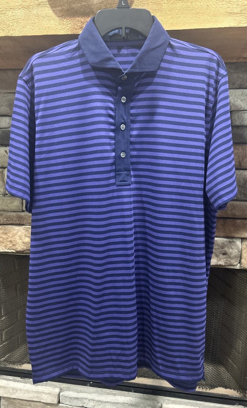 Men’s GREYSON Blue/Purple Striped Short Sleeve Polo Shirt Size L *A2
